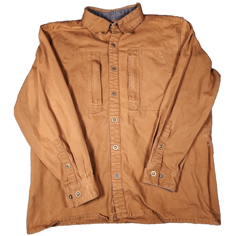 HQ Issue Tactical Ripstop Overshirt Mens L Bronze Brown Snap Front Work Jacket